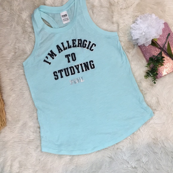PINK Victoria's Secret Tops - VS PINK  “I’m allergic to studying” Tank